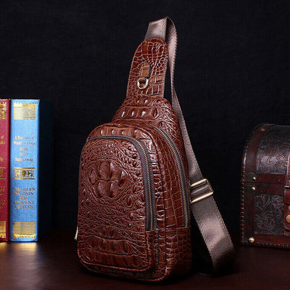 Men's Sling Backpack,100% Genuine Leather Crocodile Luxury Crossbody Bag Daypack