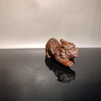 Set Chinese Unicorn Dragon Sculpture Statue Wooden Desk Room Carving Decor Fine