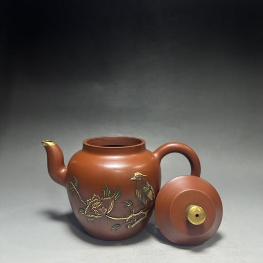 vintage chinese yixing purple clay teapot zisha ceremony carving Collectible art