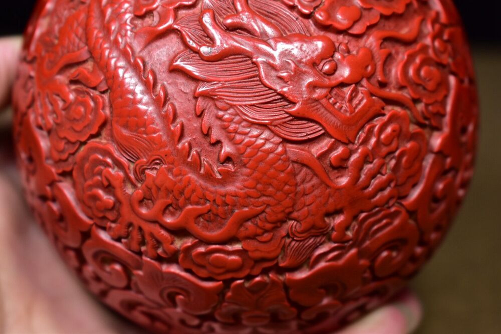 chinese lacquerware box Japan lacquerwork lacquer jewelry carved dragon statue
