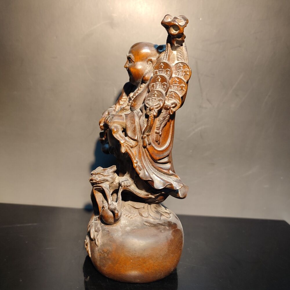 Boxwood carving wooden laughing buddha Amitabha monk statue home decor figurines