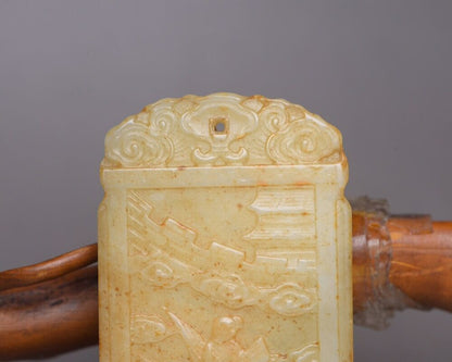 Chinese Beautiful Natural Hetian Jade Carving Figure Story Fine Pendant Jewelry