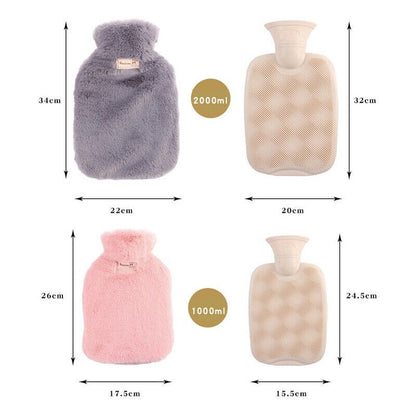 2L Large Hot Water Bottle Bag w/ Soft Warm Plush Cover Furry Hot Water Bag Pouch