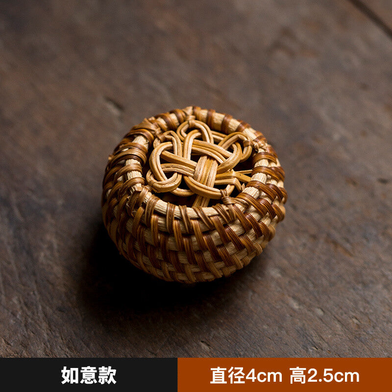 Vine Woven Cover, Hand Woven Tea Ceremony Accessories, Ceramic Persimmons