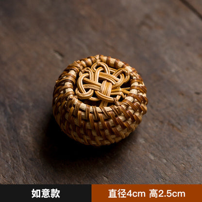 Vine Woven Cover, Hand Woven Tea Ceremony Accessories, Ceramic Persimmons