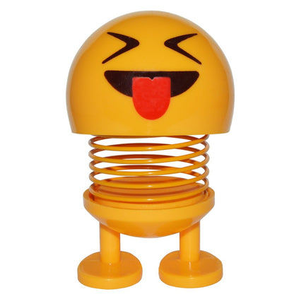 4-inch Smiley Face Bobblehead with Adhesive Feet for Mounting in Car, Cute Mini
