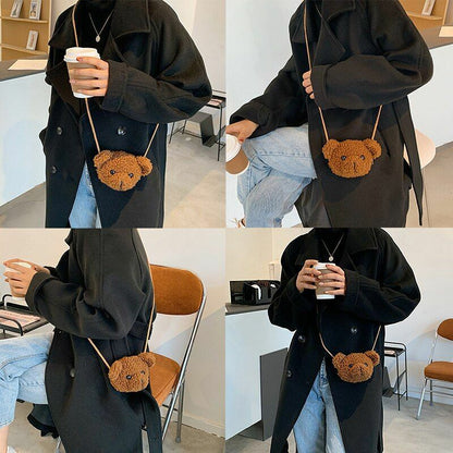 Women Shoulder Bag Girl Bear Soft Plush Crossbody Handbag Mini Purse 13.5x6x11cm