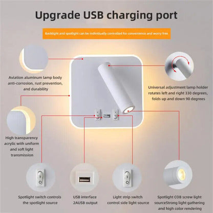 Wall Lamp USB Minimalist Hotel Interior LED Reading Lights Corridor Bedroom 220V