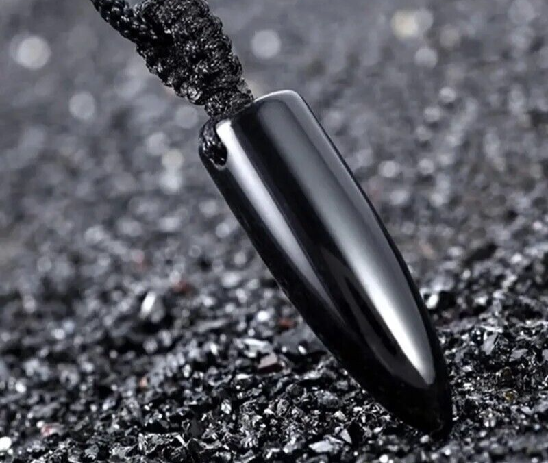 Men Necklaces Obsidian Bullet Pendants Rope Chain Pendant Fashion Punk Jewelries