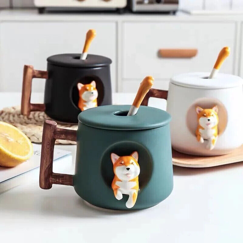 Ceramic Coffee Mug Lid Spoon Girls Gift Milk Tea Creative Breakfast Cups