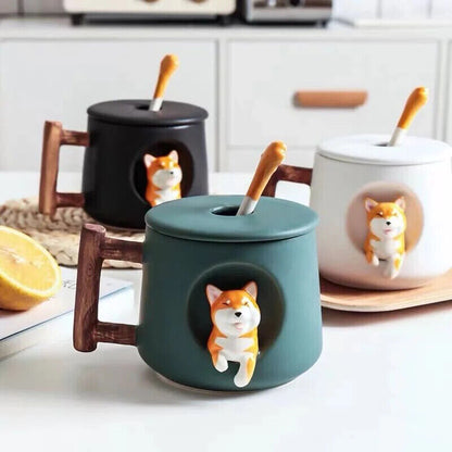 Ceramic Coffee Mug Lid Spoon Girls Gift Milk Tea Creative Breakfast Cups