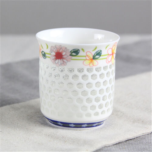 100ml Ceramic Tea Cup Blue White Cup For Coffee/tea Floral Hollow-out Design Cup