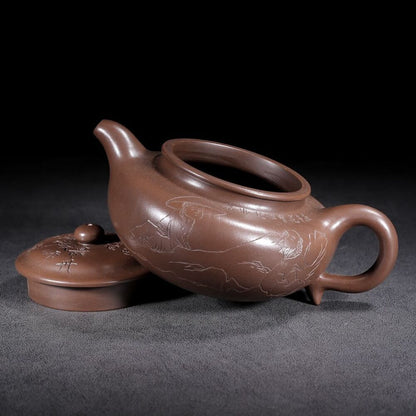 Vintage Chinese Yixing Purple Clay Teapot Zisha Ceremony Carving Collectible Art