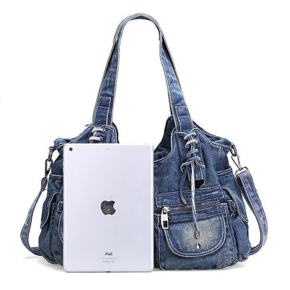 Large Handbag Denim Bag Women Shoulder Jeans Tote Purse Pockets Hobo Pouch 1 PC