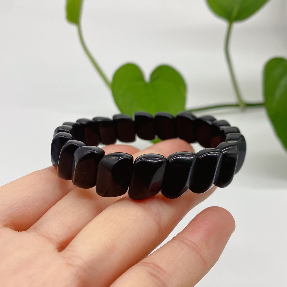 Nature Obsidian bracelet Black Needle Stone obsidian hand row women lady Grils