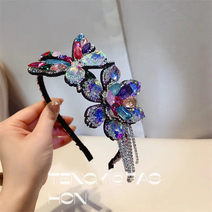 Women Headband Vintage Baroque Flower Big Diamond Luxury Fashion Party Hairbands