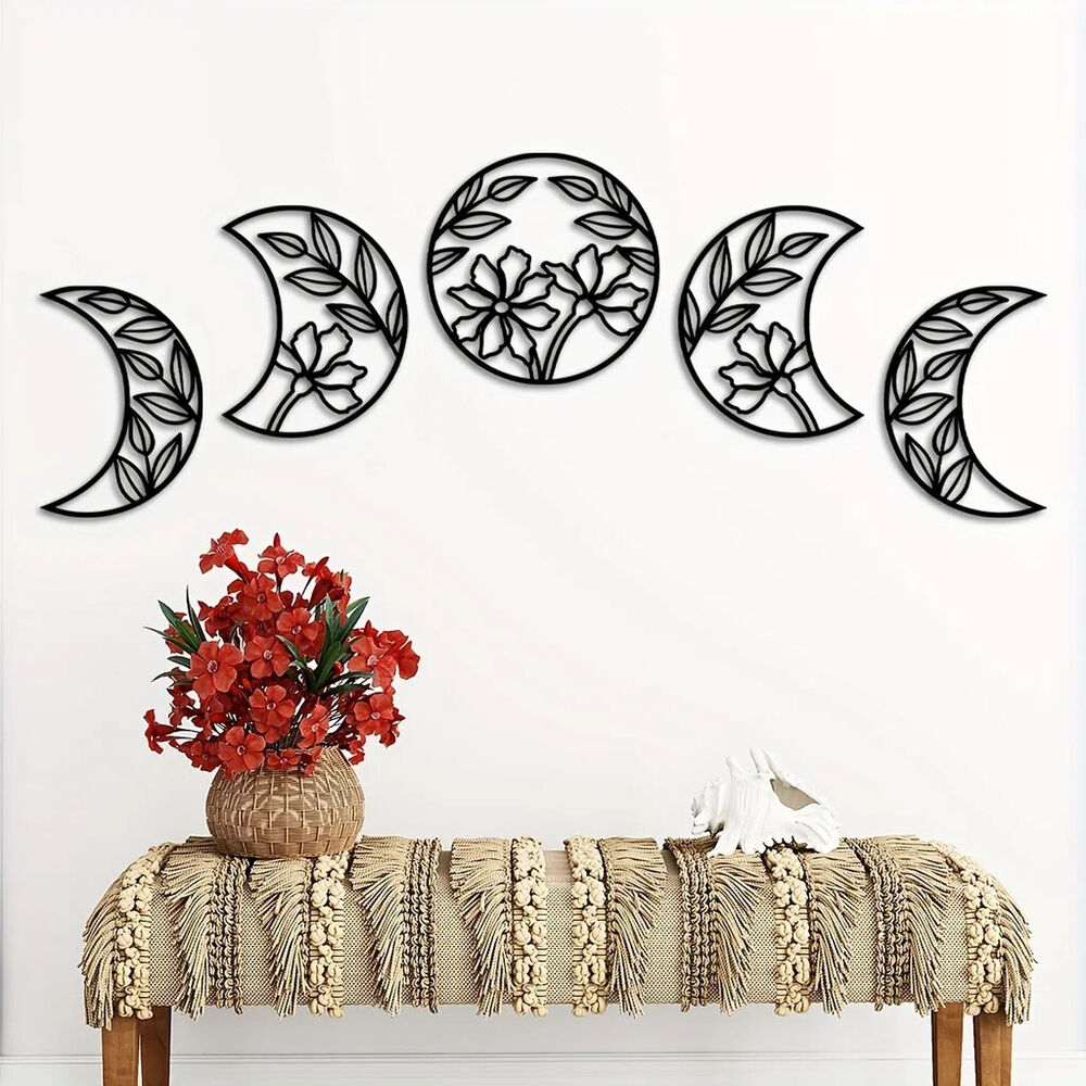 5pcs Moon Phase Wall Hanging Decor Flower Leaf Wall Art Decor Nordic Decoration