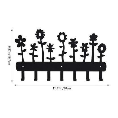 1pc Flower Metal Key Holder 7 Hooks Tulip Daisy Black Iron Wall Mounted Hooks