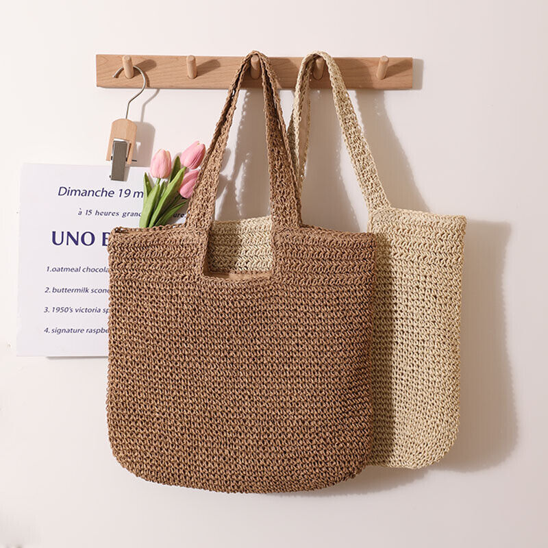 Versatile Large Straw Bag Hand-Crocheted Woven Portable One-Shoulder Beach Bag