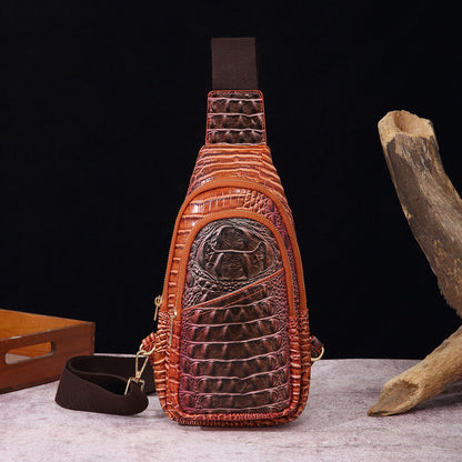 Women Patent Leather Crocodile Sling Backpack Casual Crossbody Chest Bag Daypack