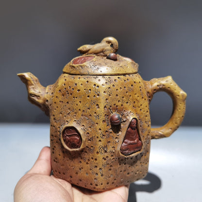 Chinese Yixing Zisha Clay Handmade Exquisite Teapot （六方松鼠壶 低款：时大彬)