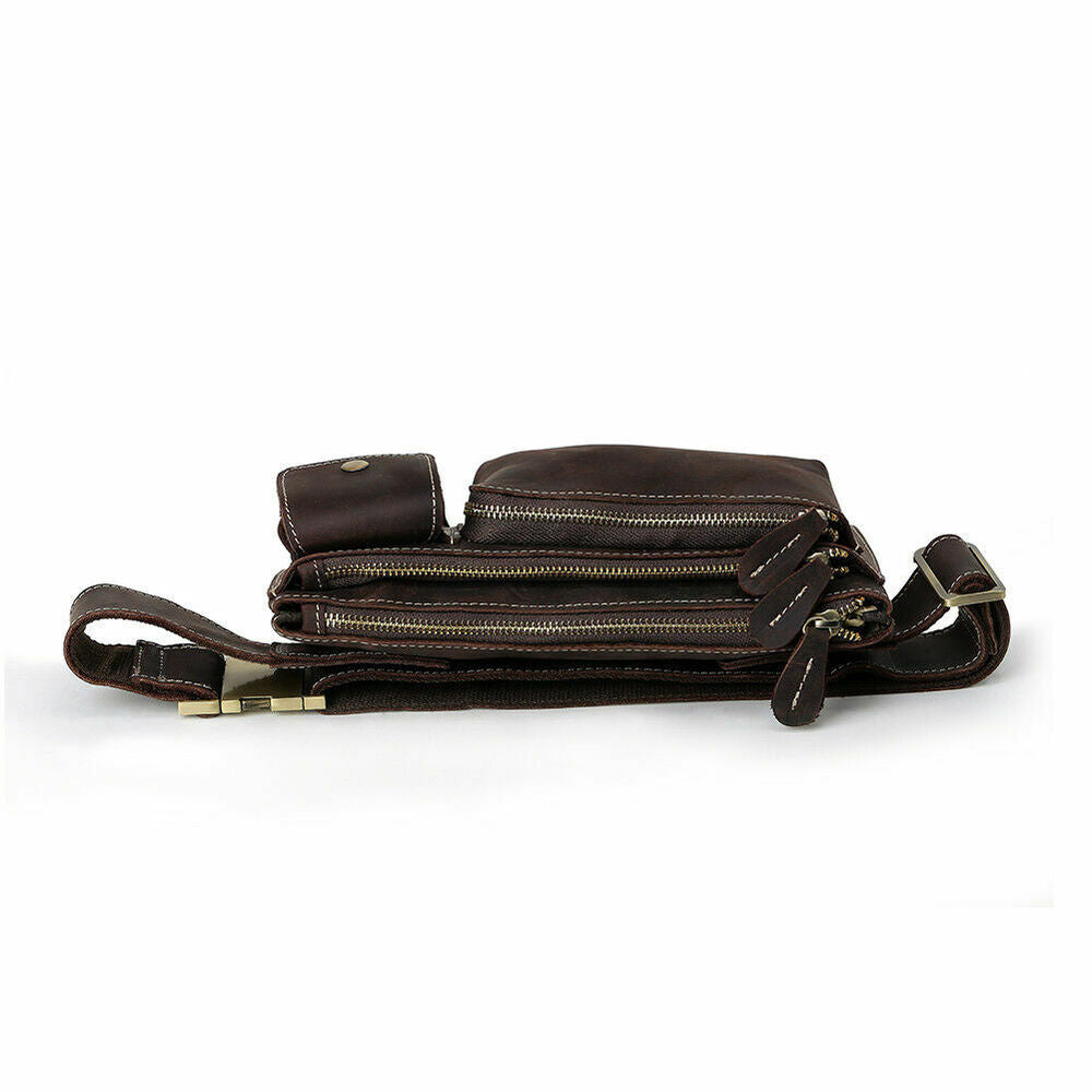 Mens Top Grain Leather Bum Waist Belt Bag Fanny Pack Sports Travel Running Pouch