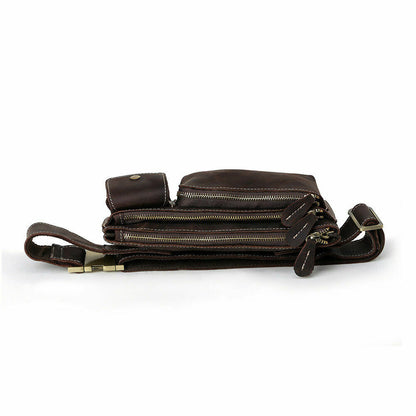 Mens Top Grain Leather Bum Waist Belt Bag Fanny Pack Sports Travel Running Pouch