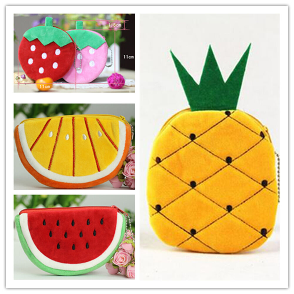 Women Soft Plush Fruit Coin Wallet Phone Bag Wallet Purse Zipper Handbag