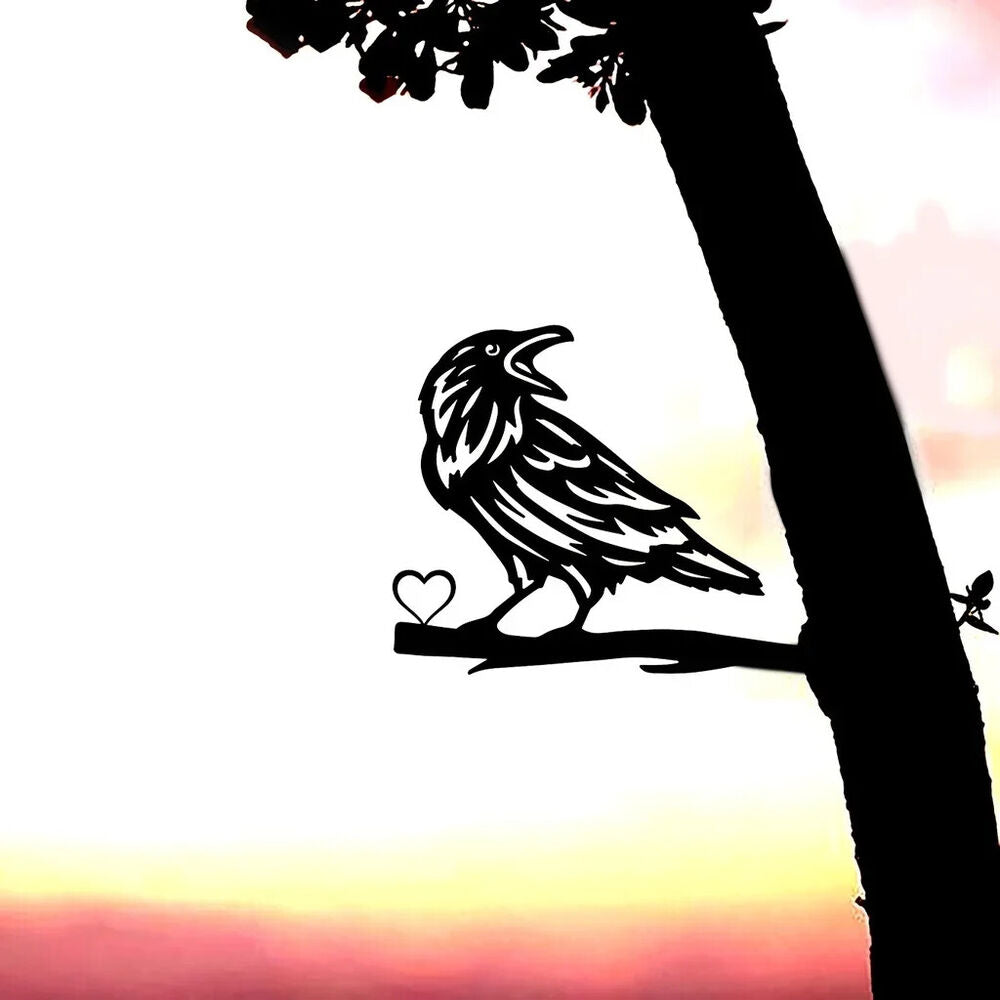 Iron Silhouette Crow Trunk Stake Fence Ornament Iron Crafts Wall Art Decoration