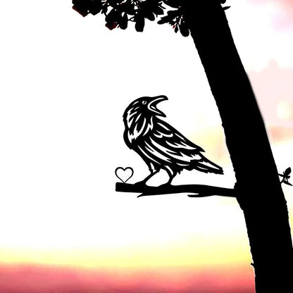 Iron Silhouette Crow Trunk Stake Fence Ornament Iron Crafts Wall Art Decoration