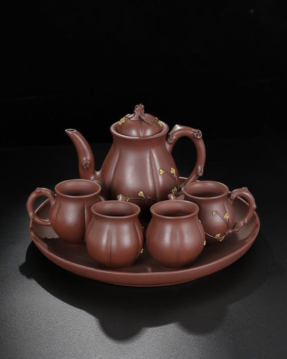 Chinese Yixing Zisha Clay Handmade Exquisite Teapot（梅香套具 底款：金鼎商标）