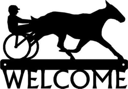 Sulky Horse Racing Welcome Sign - 12 inch Wide Metal Wall Art