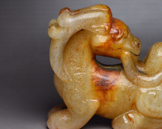Chinese Antique Hetian Jade Carving Beast Statue Nice Figurines Collection Art