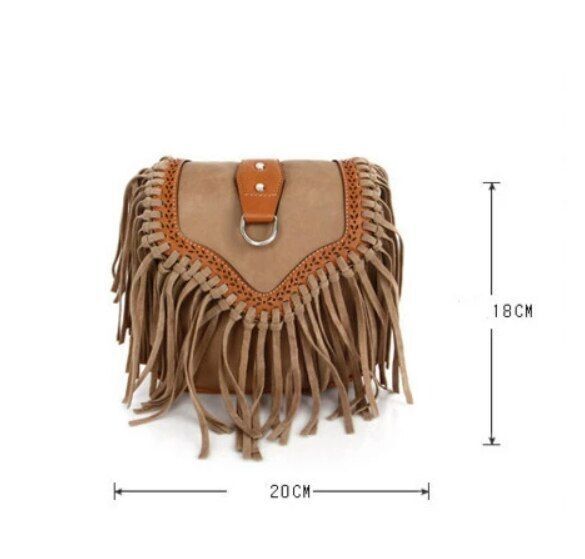 Bohemian Bag Spirit Tassel Crossbody Purse Retro Shoulder Bag 20*18*9 CM Canvas