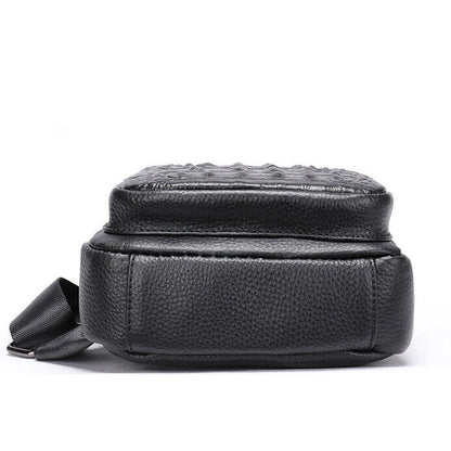 Mens Cow Leather Crocodile Pattern Chest Bag Sling Backpack Crossbody Travel Bag