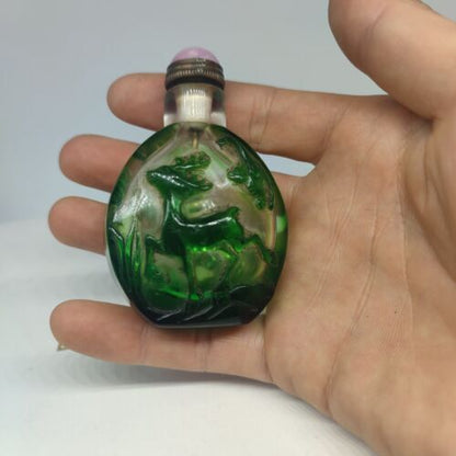 Collections Beijing Chinese Glass Snuff Bottle Carved Deer Moose Reindeer Statue