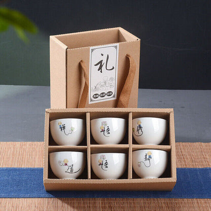 6Pcs Hand Painted Ceramic Kung Fu Tea Set Bowl Chinese Porcelain Creative Gifts