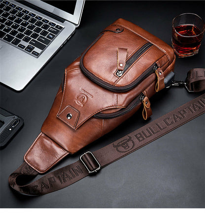 Men's Sling Backpack,100% Genuine Leather Chest bag Crossbody Bag Shoulder Bag