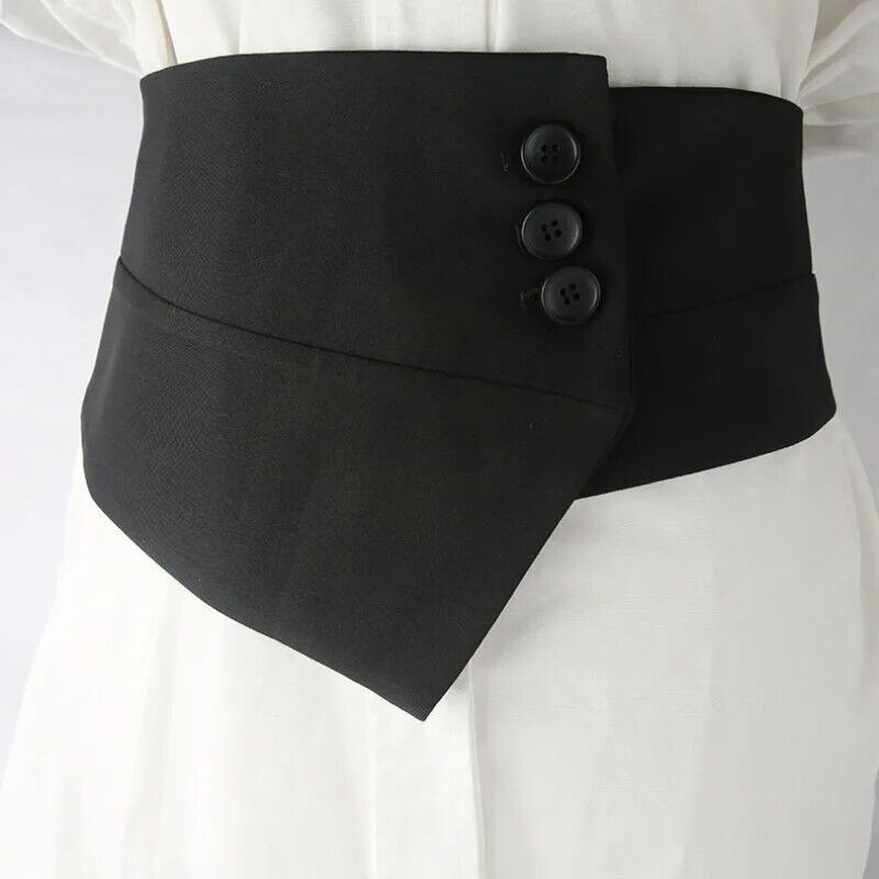 Women Belts Fabric Elastic Embellished Skirt Outer Wear Button Connect Waistband