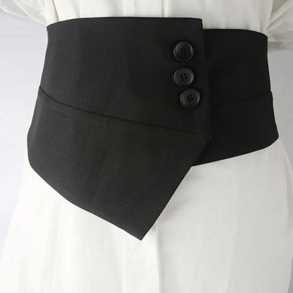 Women Belts Fabric Elastic Embellished Skirt Outer Wear Button Connect Waistband