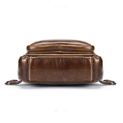 100% Genuine Leather Men's Chest Bag Vintage Crossbody Bag Sling Backpack Hiking