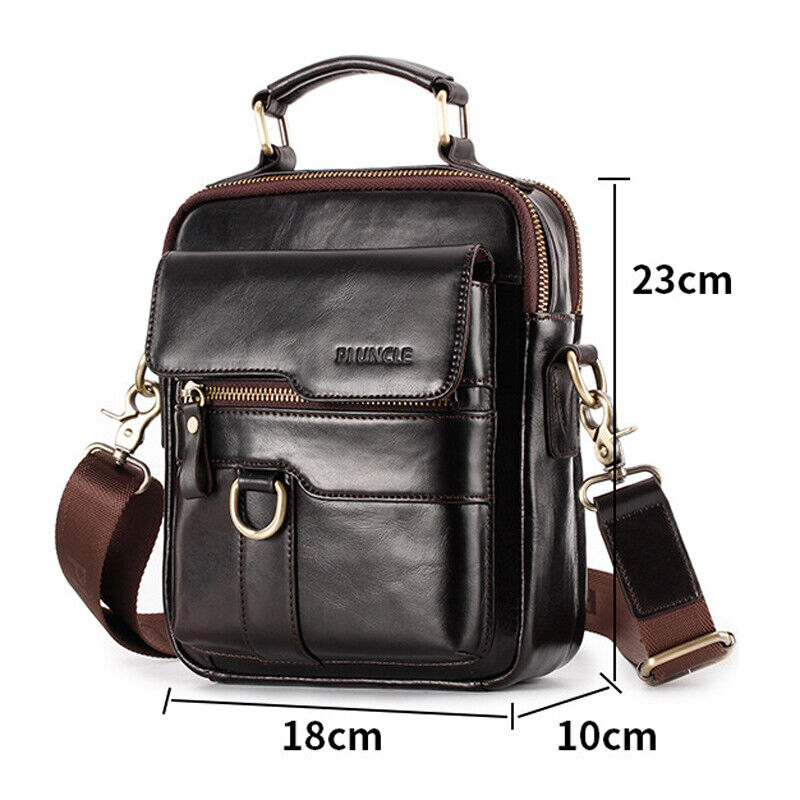 100% Cow Leather Men's Sling Shoulder Bag Double Zipper Multifunction Handbags