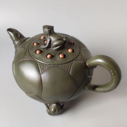 Vintage Chinese Yixing Purple Clay Teapot Zisha Ceramic Frog Lotus Teaware