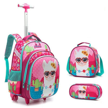 Children 3pcs Boys Schoolbag set with Wheels Trolley Bag School Backpack