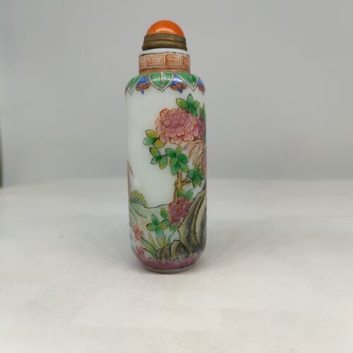 vintage chinese peking glass signed antique snuff bottle hand painted rooster