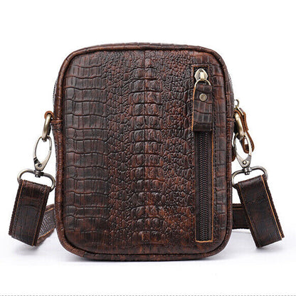 100% Genuine Leather Crocodile Pattern Men's Shoulder Messenger Bag Crossbody