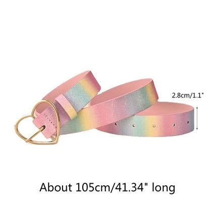 Women Waist Belts Sweet Style Rainbow Color Girdle Heart Shape Buckle Waistbands