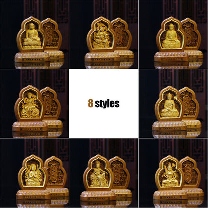Wooden Carving Zodiac Buddha Car Safety Charm Ornaments Guanyin Statue Car Home