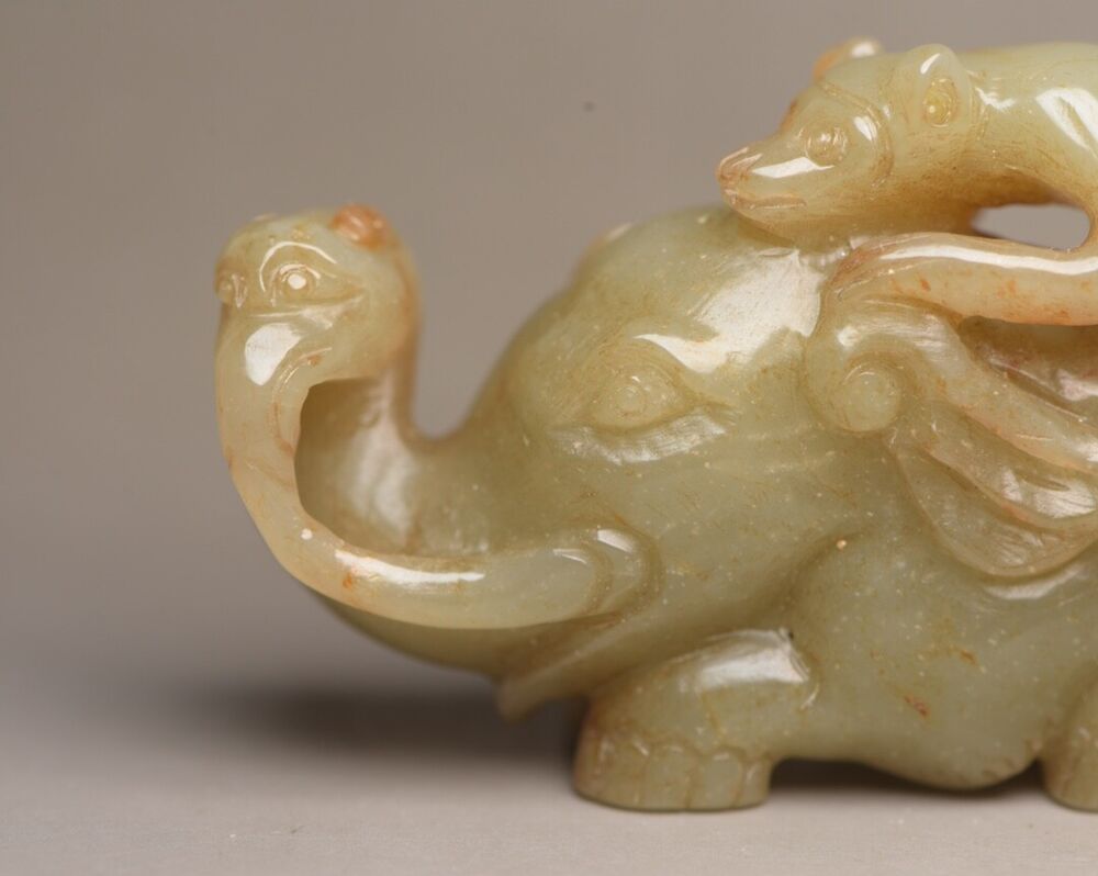 Chinese Natural Hotan Jade Carved Elephant Monkey Statue Exquisite Sculpture Art