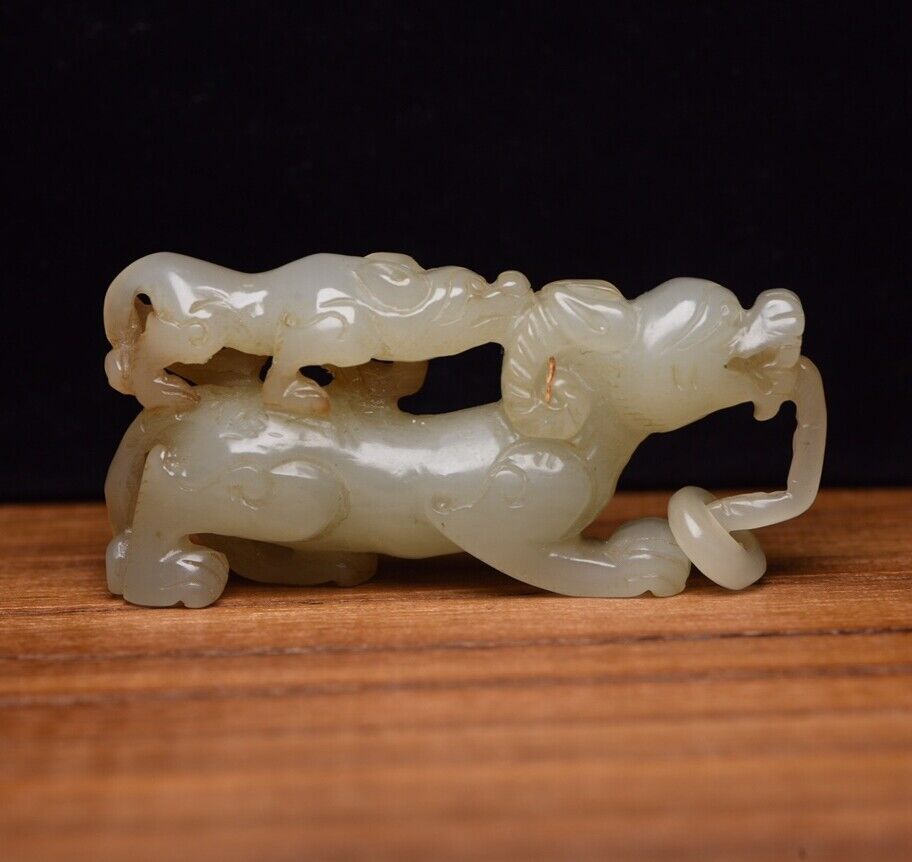 Chinese Natural Hetian Jade Carving Beast Statue Sculpture Unique Exquisite Art